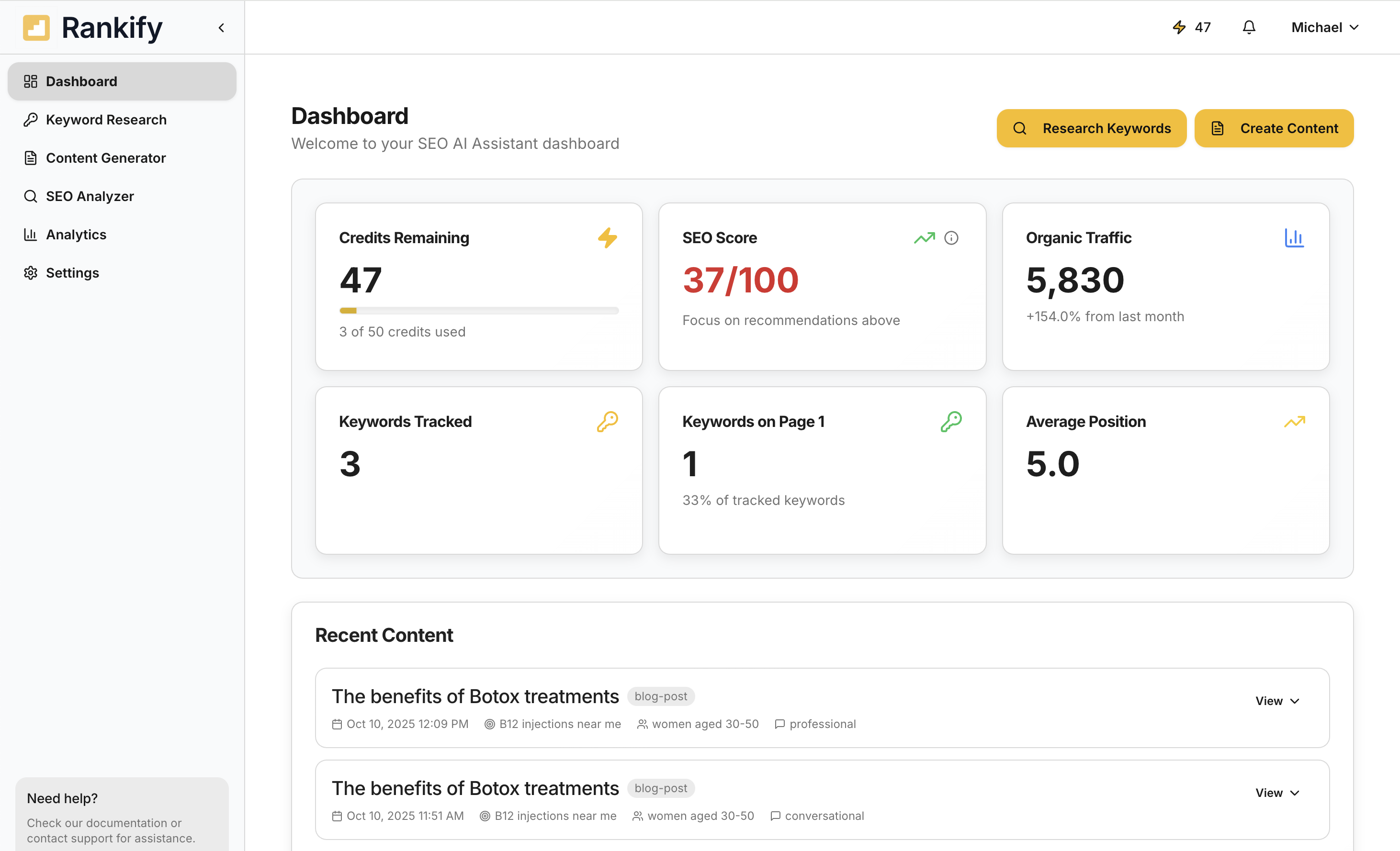SEO AI Assistant Dashboard